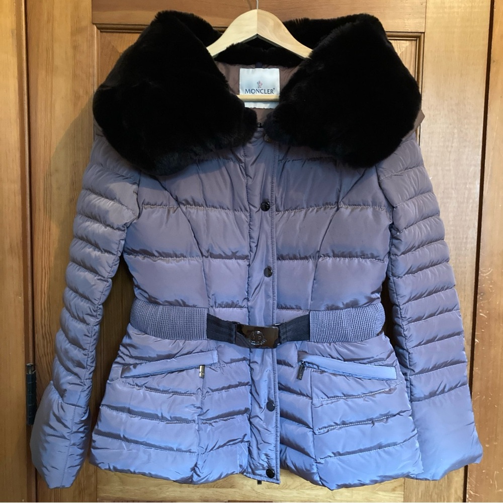 Moncler Authentic Purple Fur Down Jacket Modane Giubbotto Size 3 Large - Picture 2 of 14